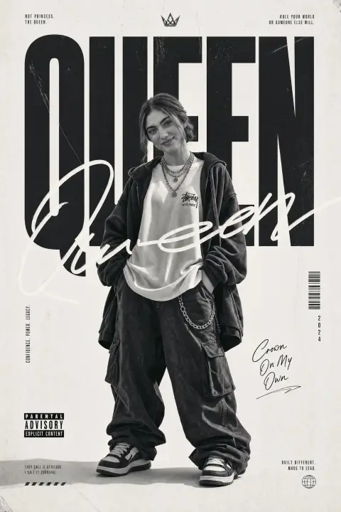 Black and white streetwear fashion editorial poster