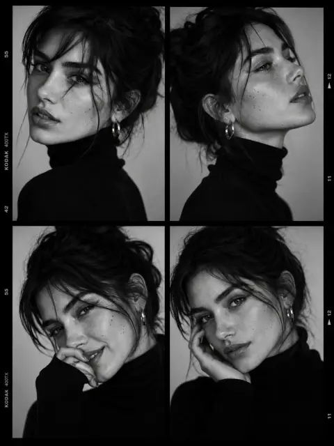 Black and white luxury fashion model audition four square grid portrait
