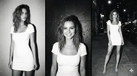 Black and white film triptych: Phantom in a white dress