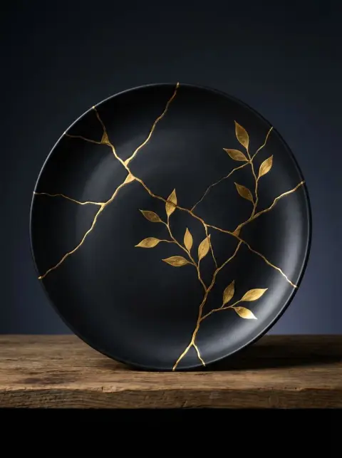 Black porcelain and gold painting: the beauty of wabi-sabi shining in the branches and leaves
