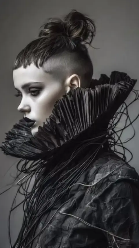 Black Star - an homage to the fantastic cutting edge fashion work by @leon_leonczar #aiartist #aiartcollab #avantgarde #extremefashion #visualkei #monochrome