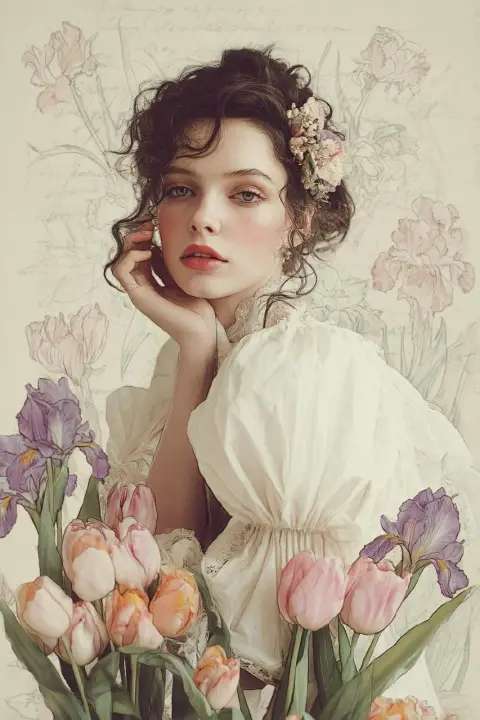 blooming tulips and irises