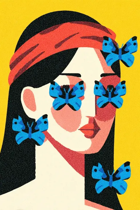 Blue Butterfly Portrait Illustration