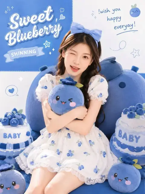 Blueberry themed cute character poster