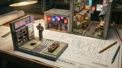 Blueprints turned into miniature ryokan
