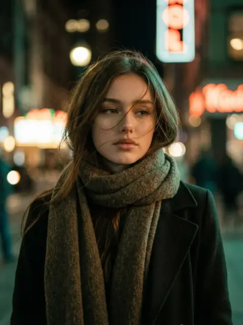 Blurred urban emotional portrait at night