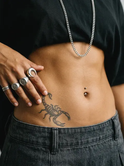 (body jewelry and tattoo focus