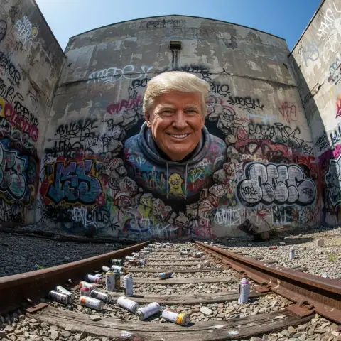 Break the dimensional wall! Graffiti figures leap out from the rubble
