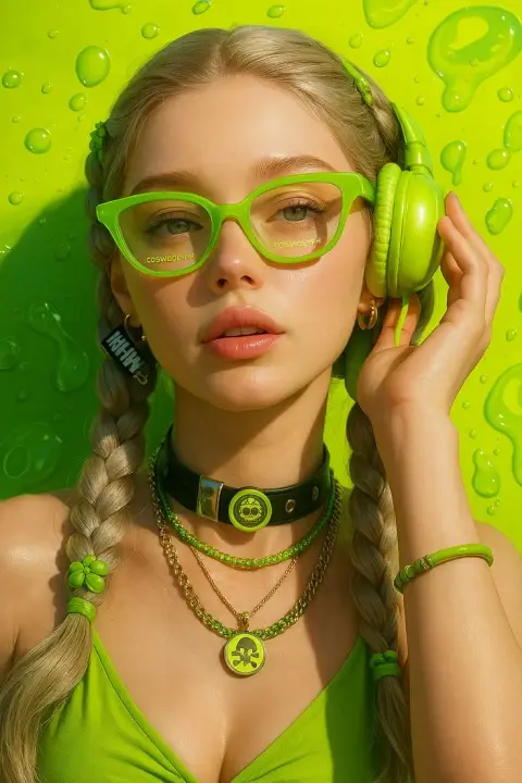 Bright green minimalist fashion portrait photography