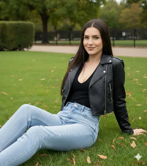 British hottie on the grass in the autumn park