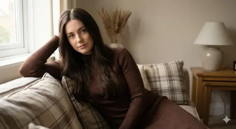 Brown-haired girl on the lazy sofa