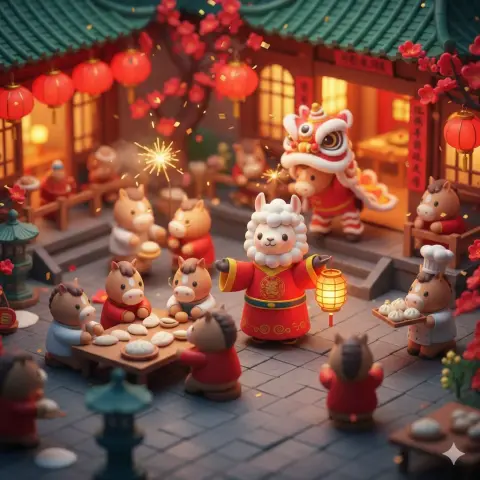 Bubble Mart Style New Year Alpaca Miniature Garden