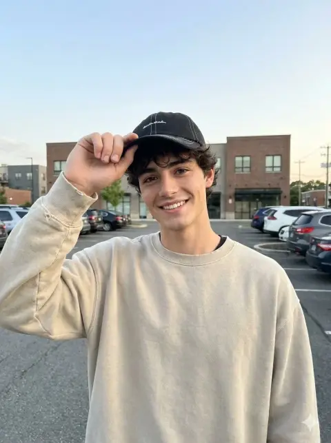 Capture of a natural smile in the parking lot at dusk