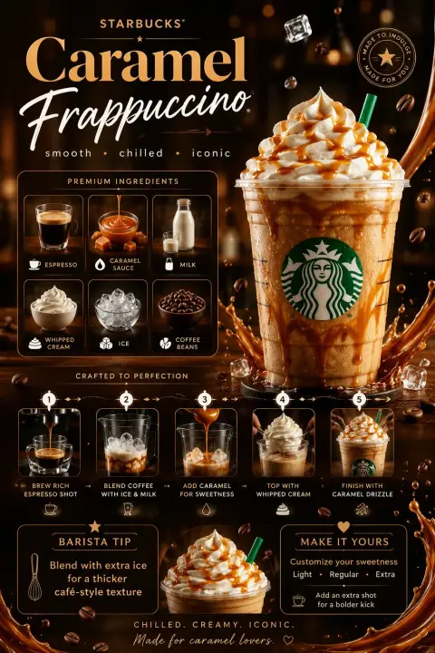 Caramel Frappuccino high-end drink poster design
