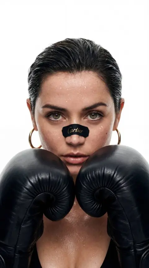 Cartier’s black and gold female boxer blockbuster outlined by light and shadow