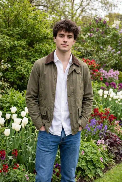 Casual fashion portrait in spring garden