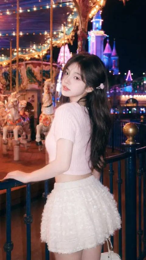 CCD soft light night scene sweet and cool girl in the amusement park