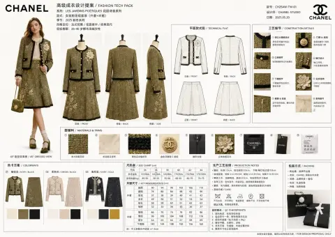 Chanel style high-end clothing industrial design proposal board