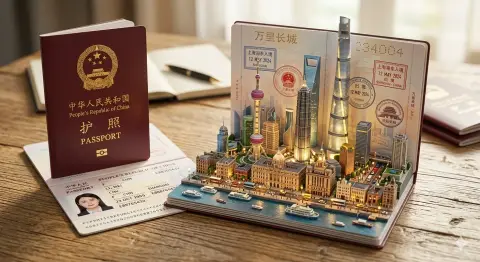 China passport pop-up book Shanghai cityscape
