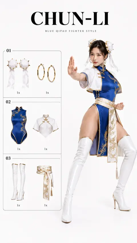 Chun Li fashionable and elegant cosplay outfit