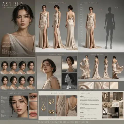 Cinematic advanced drama heroine character design board