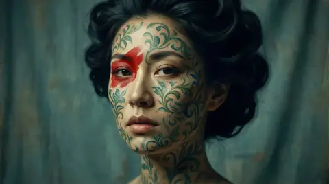 Cinematic artistic portrait of flowers covering skin