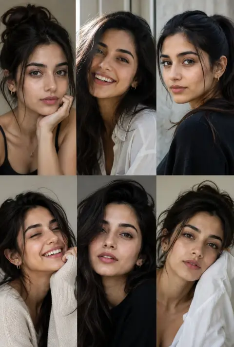Cinematic female natural expression close-up photography set