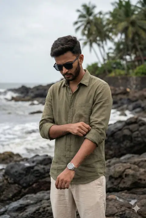 Cinematic rocky coast minimalist men's portrait