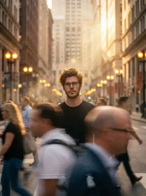 Cinematic urban youth under amber twilight