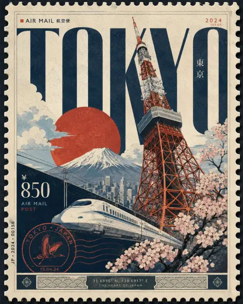 City-themed high-end collectible art stamp poster