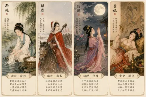 Classical postcards of four beauties