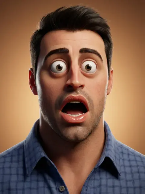 Clay style 3D cartoon portrait of shocked expression