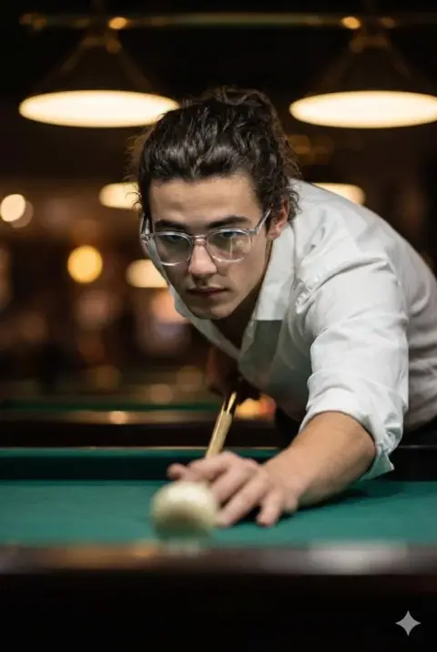 Close-up of the billiards gentleman under the interplay of light and shadow