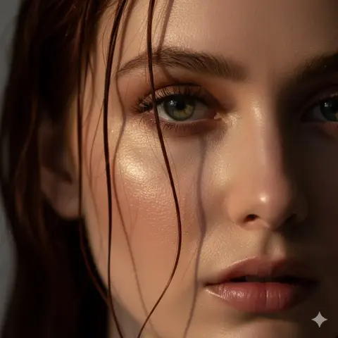 Close-up of wet hair covering eyes and face with the ultimate watery feel