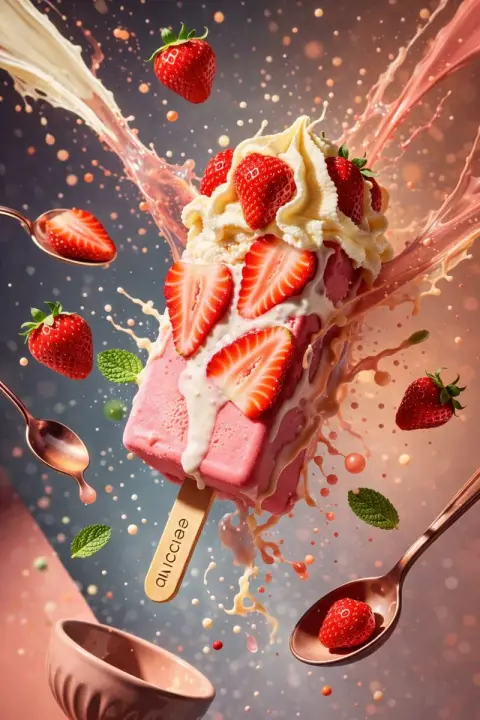 Close-up of delicious ice cream under the light and shadow of 8K ultra-realistic movie