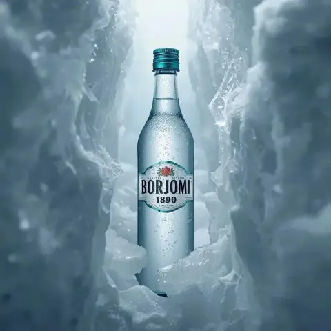 Close-up of Borjomi mineral spring in the frosty ice cave