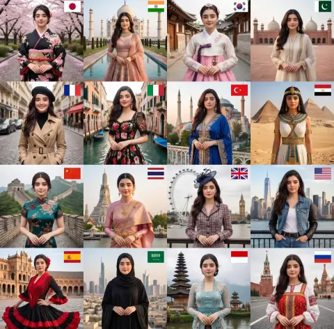 Collage of beauties in costumes from the Sixteen Kingdoms