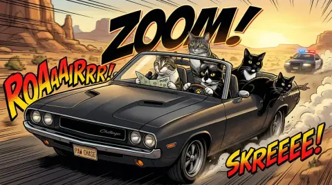 Comic-style five-person high-speed chase battle