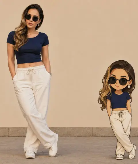 Comparative portraits of real people and Q-version clones
