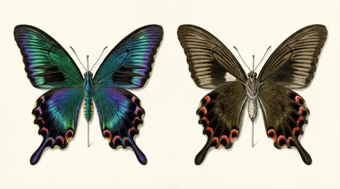 Comparison of the glossiness of the front and back sides of the Papilion butterfly specimen