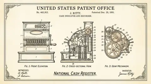Complex mechanical patent diagram on yellowed parchment