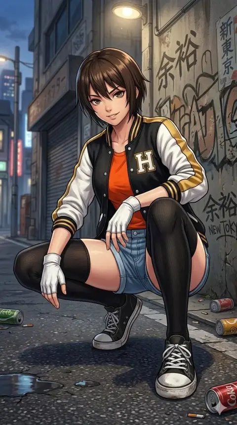 Confident girl looking up at street corner