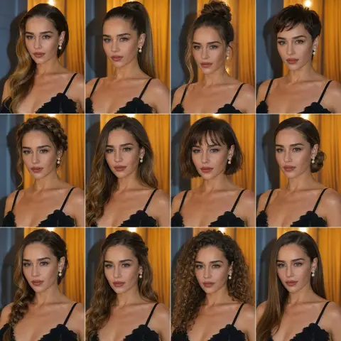 Contrast collage portrait photography of the same person with multiple hairstyles