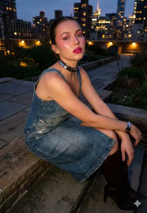 Cool cowgirl on the rooftop at twilight