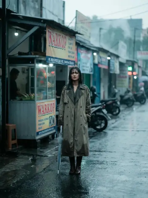 Cool fashion blockbusters on the streets of Indonesia in the rain