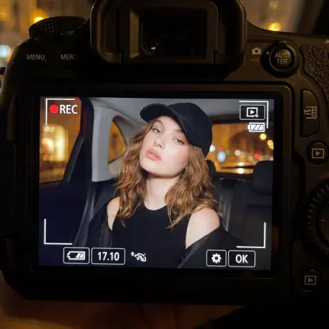 Cool, fashionable and realistic portrait in the car late at night
