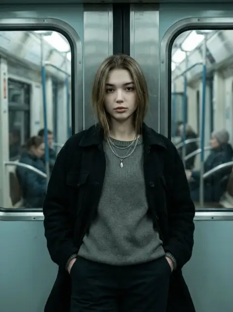 Cool fashionable girl in the subway car