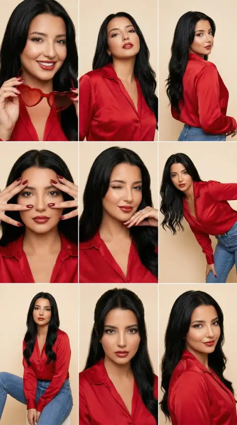 Cool girl fashion shoot with red satin mirror