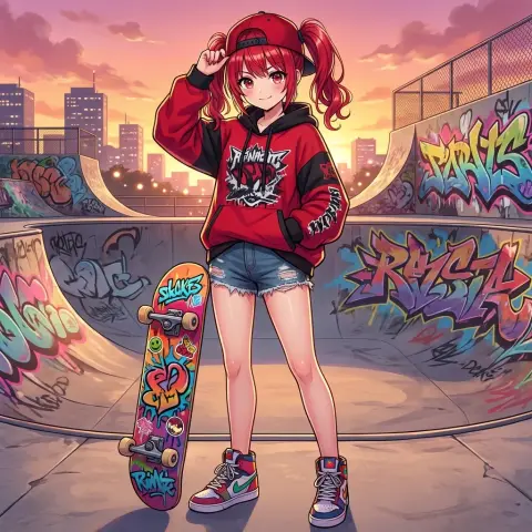 Cool stunts of young skateboarders on the streets illuminated by the setting sun