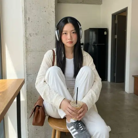 Cozy afternoon listening to music by the soft light window